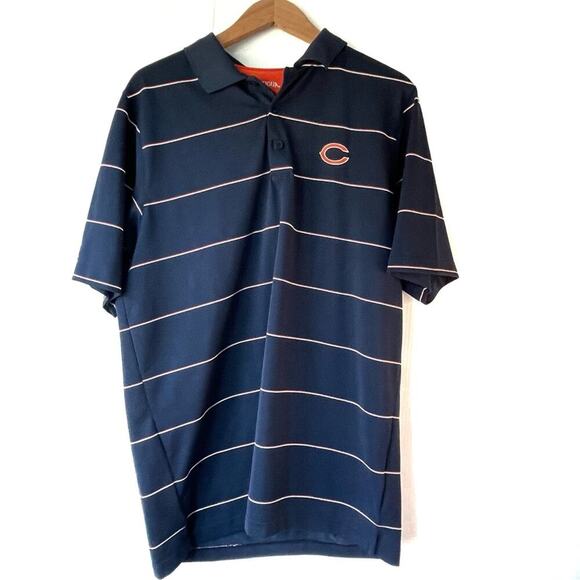 Antigua Chicago Bears logo polo striped collared navy and orange size LG  men’s - Picture 1 of 7